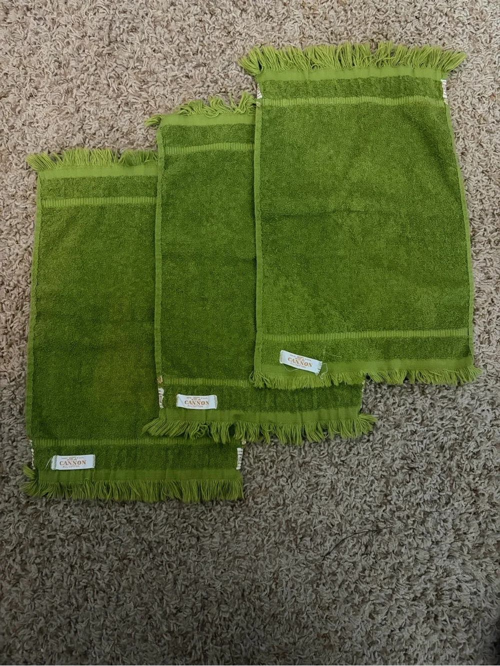 Canon Green Fringe Decorative Hand Towels - Set of 3